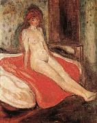 Edvard Munch The Gril sitting on the red quilt oil on canvas